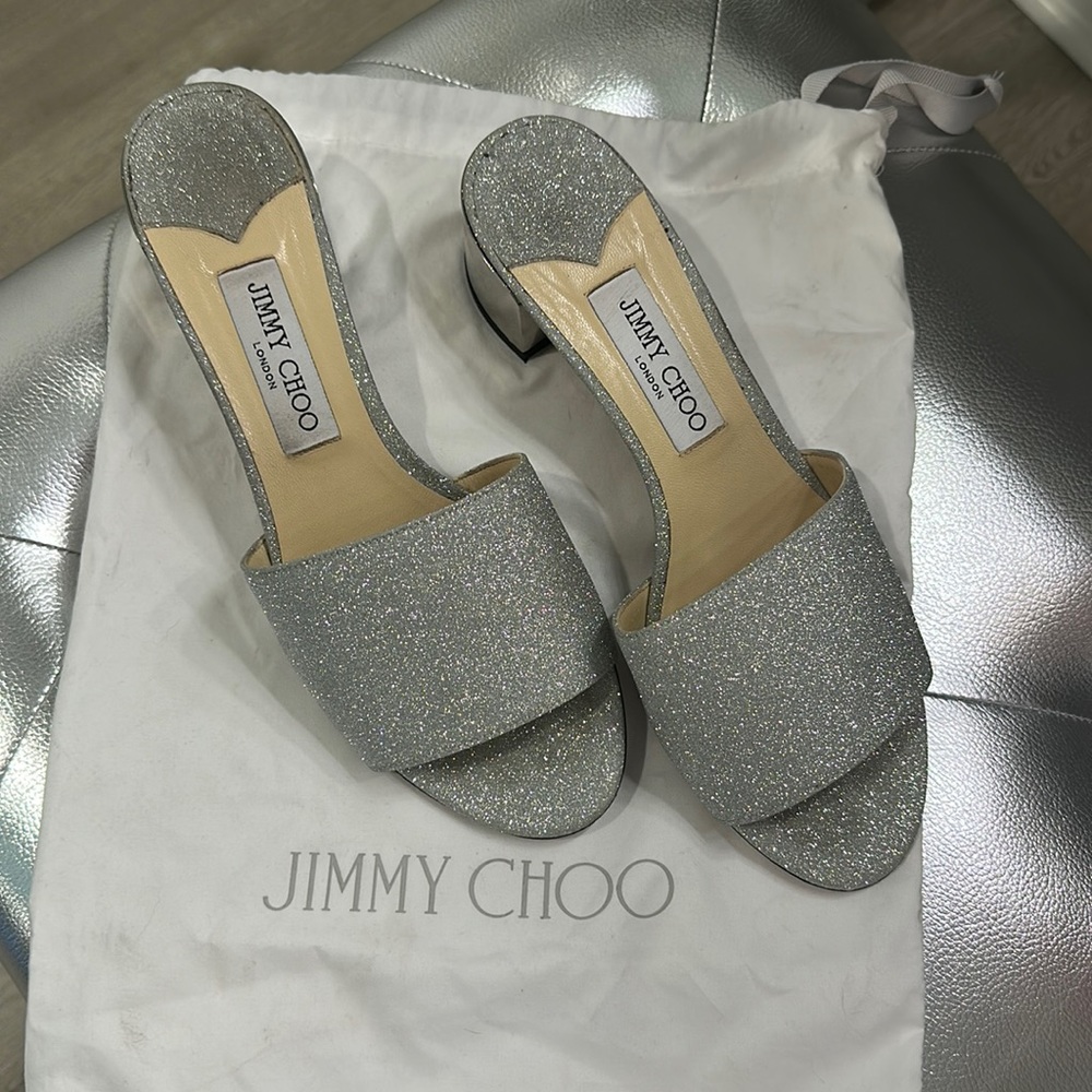 Jimmy Choo-Glitter Mule with mirror block heel- 39.5